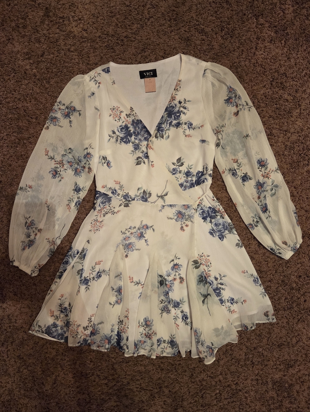 Vici Floral Wrap Dress - White and Blue